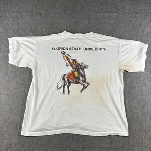 Vintage 90s Florida State University Seminoles Mens XL‎ T Shirt White FLAWS*